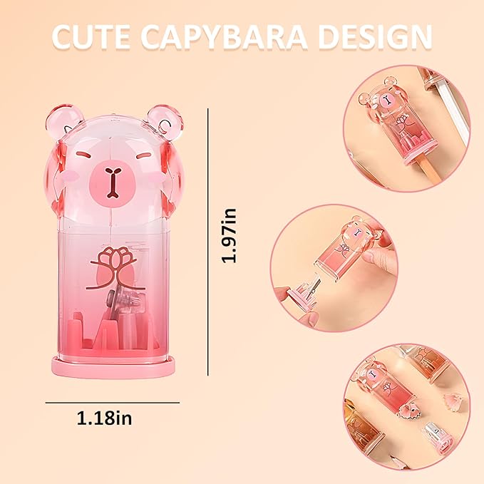 6Pcs Capybara Cute Stationery Set,Kawaii School Supplies,Including 3 Pencil Sharpeners and 3 Retractable Erasers, for Kawaii Office School Home Supplies (Capybara)