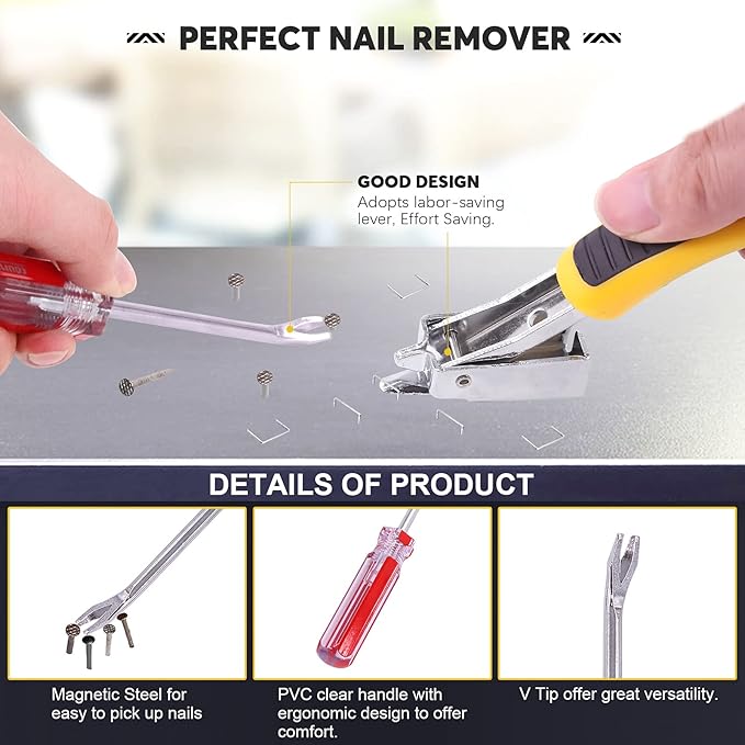 Mardatt 4Pcs Nail Puller and Staple Remover Tool Set, 7" End Cutting Pliers, Staple Puller, Tack Lifter, Fastener Remover for Furniture Floor Wall Car Photo Frame