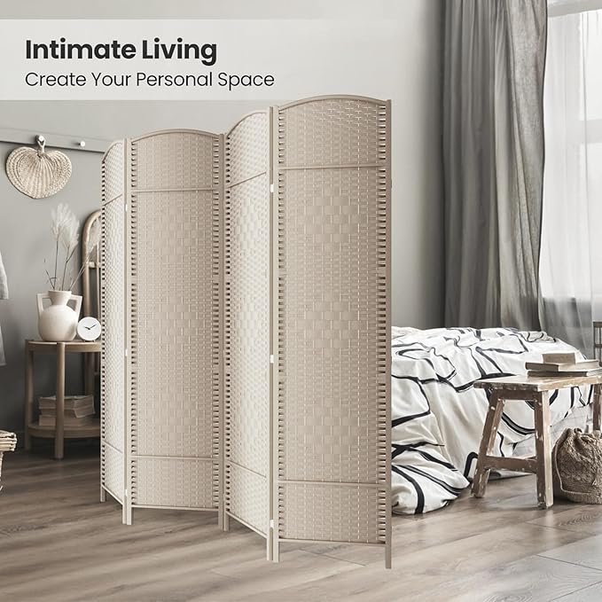 Cocosica 4 Panel Room Divider,6Ft Folding Privacy Screen,Tall - Extra Wide Foldable Panel Partition Wall Divider with Diamond Double-Weaved Hand-Woven Design Room Screen Divider