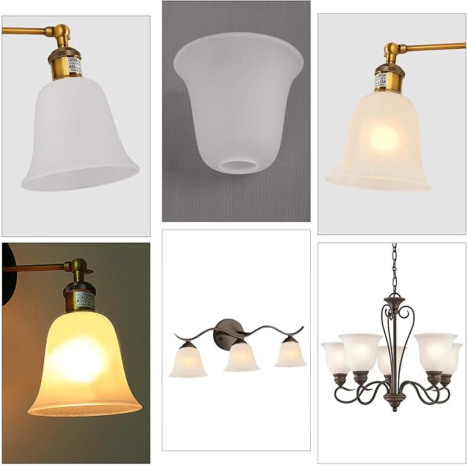 Eumyviv 4 Pack Bell Shaped Frosted Glass Lamp Shade Replacement with 1-5/8-inch Fitter Opening for Ceiling Fan Light Kit Wall Sconce Pendant Light Fixture A00047