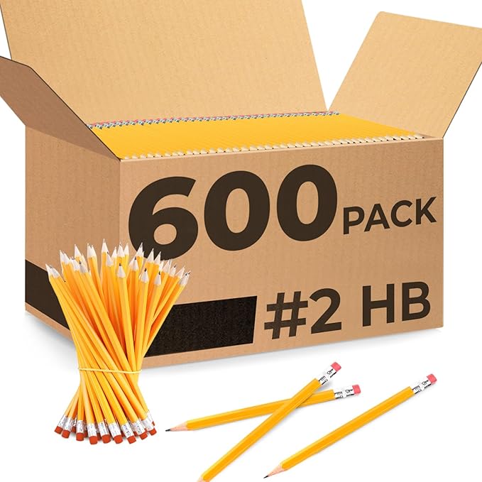 Rosmonde Pencils Bulk, 600 Pack, Pre Sharpened #2, Bulk Yellow Pencils, Easy Hold Grip With Earsers On Top, #2 HB Sharpened, Bulk Supplies for School Districts Classrooms & Colleges