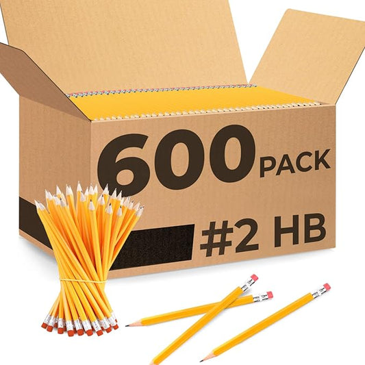 Rosmonde Pencils Bulk, 600 Pack, Pre Sharpened #2, Bulk Yellow Pencils, Easy Hold Grip With Earsers On Top, #2 HB Sharpened, Bulk Supplies for School Districts Classrooms & Colleges