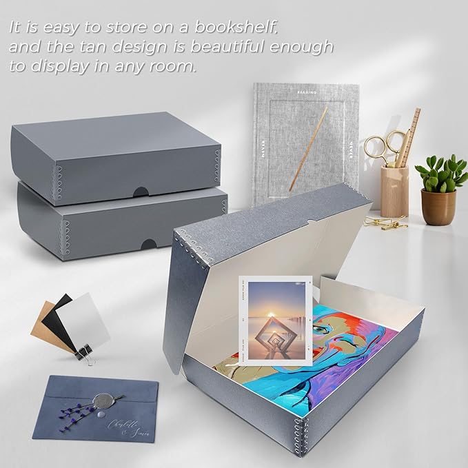 Lineco, 11x17 Clamshell Archival Folio Storage Box, 3" Deep, Acid-Free with Metal Edge Preservation Box. Preserves Picture Magazines Longevity, Organize Photos or Documents, Artwork, DIY