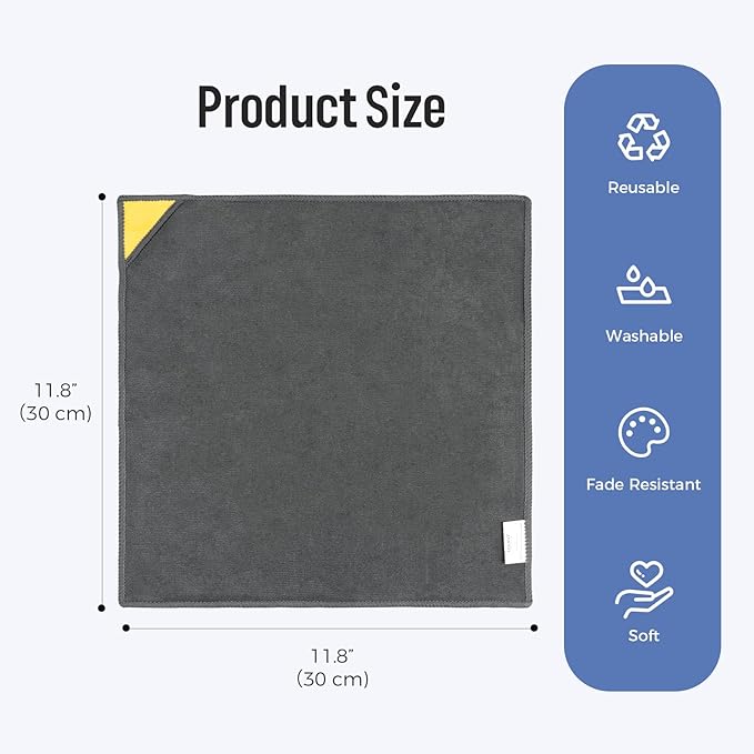 loukin Magnetic Whiteboard Cleaning Cloth, Dry Erase Cleaning Cloth for Classroom, Home and Office Use, Reusable & Washable, Gray, 12" x 12", 1 Bottle of 3.4 fl oz Whiteboard Cleaner Included