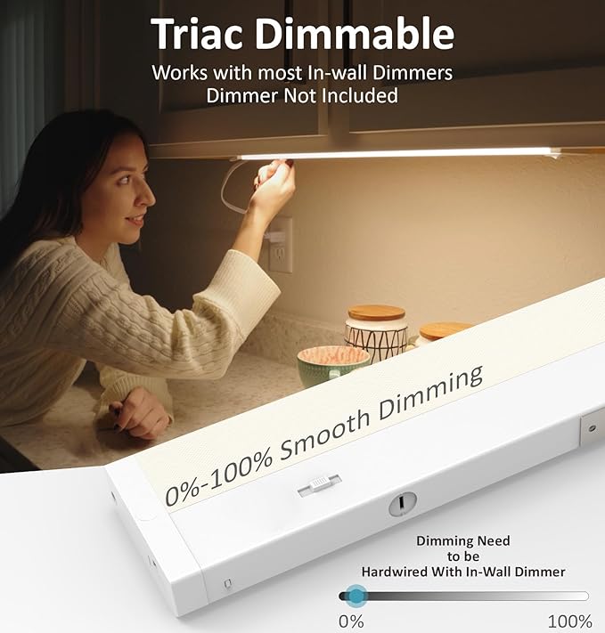 Leetdud LED Under Cabinet Lighting Hardwired or Plug in, 32 Inch 16W, Dimmable 5 Color 2700K/3000K/3500K/4000K/5000K, Linkable Eyes Care Design Counter Lights for Kitchen, Sink, ETL Listed, White