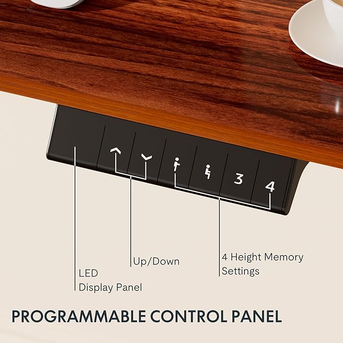FLEXISPOT EN1 One-Piece Standing Desk with 1-Inch Thick Seamless Desktop, 48"x30" Electric Height Adjustable Desk for Home Office, Multi-Monitor Setups & Easy Assembly, Mahogany