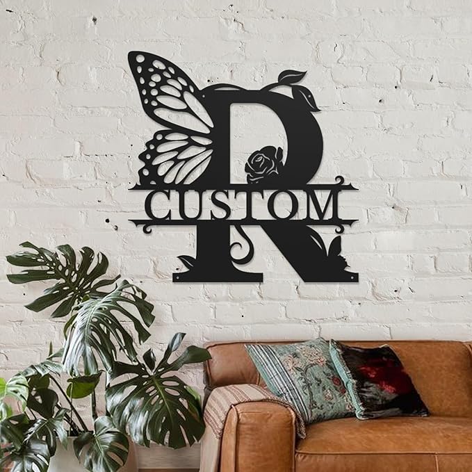 Personalized Custom Letter Name metal Signs,Custom Black Letter Monogram Wall Art Decor,Metal Signs Plaques Outdoor wall Decorative Signage (R)