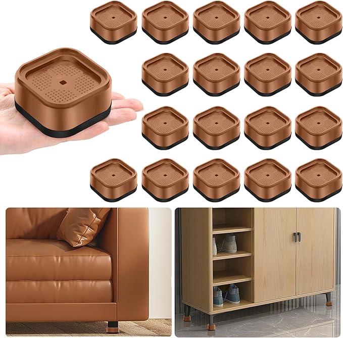 shouwuhho 18 Pack Furniture Risers Adjustable Bed Risers Heavy Duty Lifts Height 1", Square Stackable Bed Risers 1, 2 or 3 Inch for Desk Leg Table Couch Sofa Chair Bed Frame Legs Dorm, Brown