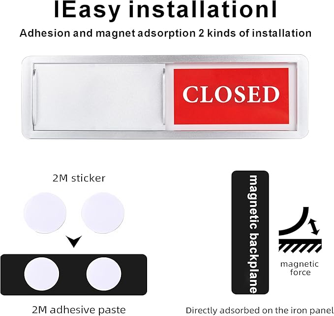 Open Closed Sign Sliding Door Indicator, Open Closed Signs for Business, Office, Restroom, Salon, Storefront, Home Office, Window, Restaurants