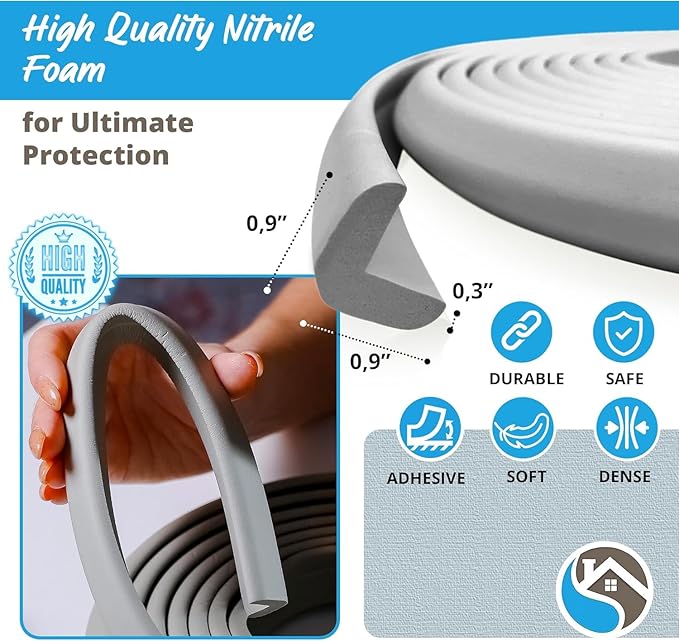 Furniture Edge Guards | 16ft Protective Protective Foam Cushion | Baby Child Proofing Set NonToxic and Safe for Table, Fireplace, Countertop | Gray