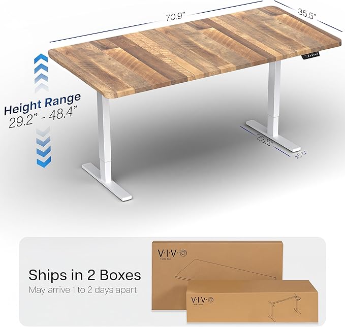 VIVO Electric 71 x 36 in Standing Desk, Memory Height Adjustment, 1B Series, Holds 220 lbs, Reclaimed Wood Top White Frame, DESK-KIT-1W7P-36