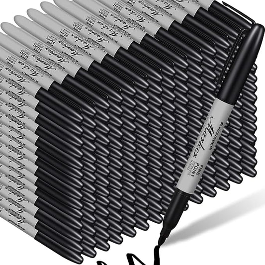 Thenshop 500 Pack Black Permanent Markers Bulk - Fine Point Permanent Marker Quick Drying Waterproof Pens for Doodling Writing Marking Classroom Work on Wood Metal Stone Glass, Office School Supplies