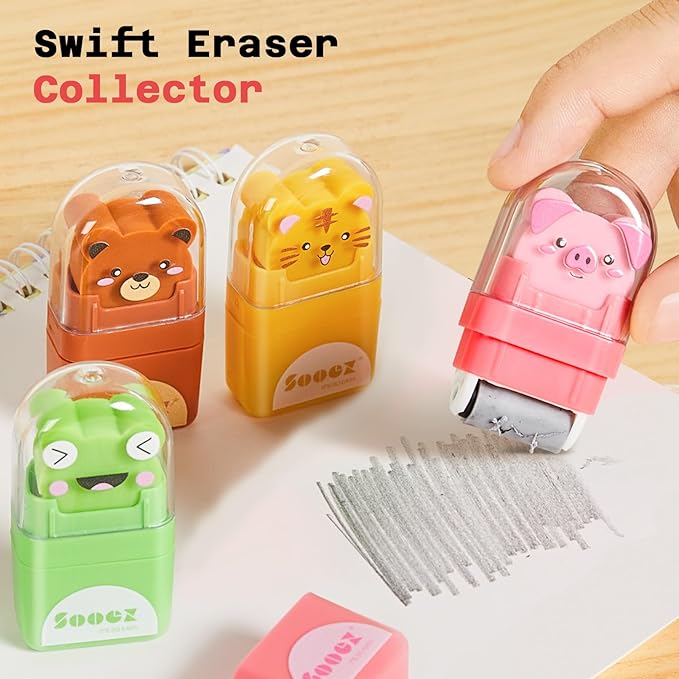 Sooez 12 Pack Pencil Erasers, Cute Animal Eraser with Clean up Roller and Cover, Latex-Free, Bulk Art Drawing Erasers for Teens Adults & Teacher Classroom/School Supplies