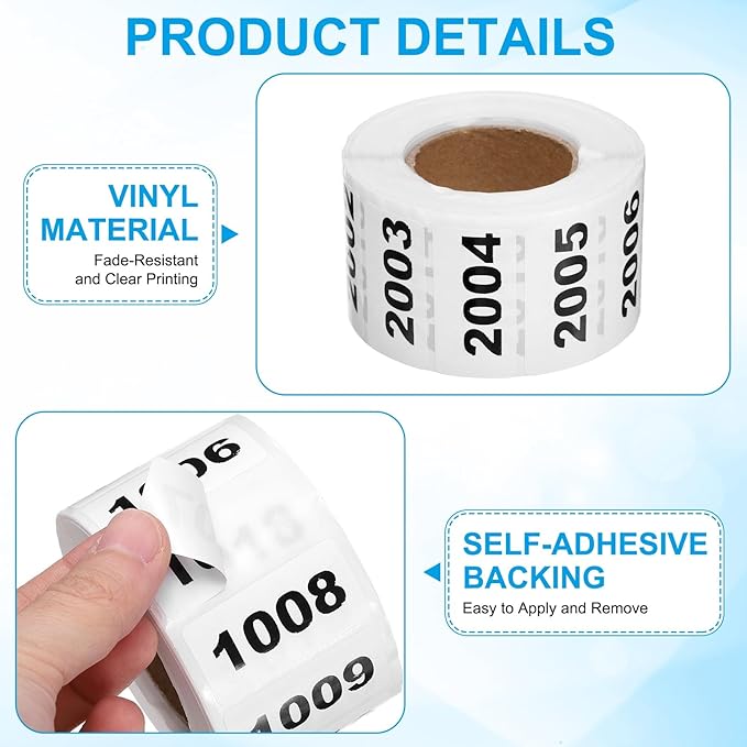 PATIKIL 0.8 x 1.6 Inch Inventory Number Sticker, 1 Roll 2001 to 3000 Consecutive Number Labels Self-Adhesive Labels Tag 1000 Stickers for Office Warehouse Numbering Classification, Black