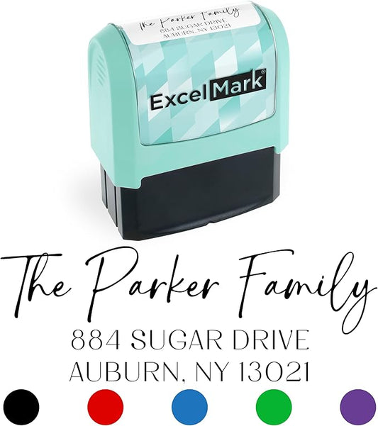ExcelMark Address Stamp - Custom Return Address Stamp with Elegant Designs, Vibrant Colors & Patterns – Perfect for Mail, Invitations & Gifts (Seafoam Mount, Santa Catalina)