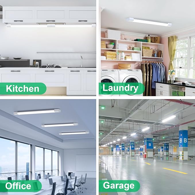 Modlicht Plug in Light Fixtures 2FT 2PCS Linkable 5000K LED Shop Light, Lightweight Under Cabinet Lighting for Kitchen, Bright Overhead Light for Garage Workbench Bedroom Bathroom, Triproof, 18W