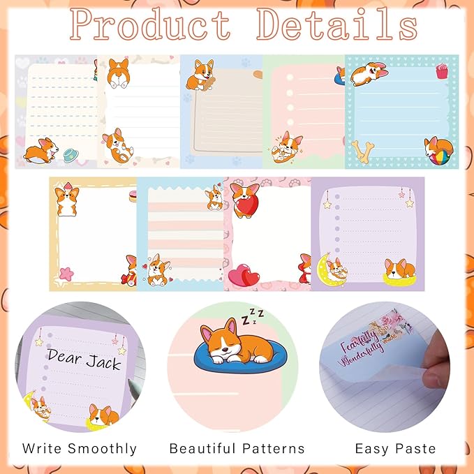 Lovarywow Corgi Sticky Notes Gifts - 9Pack Cute Sticky Notes 3x3 Cartoon Corgi Gifts for Corgi Lovers Corgi Notepads Funny Dog Post Pads for Women Office School Supplies 450 Sheets