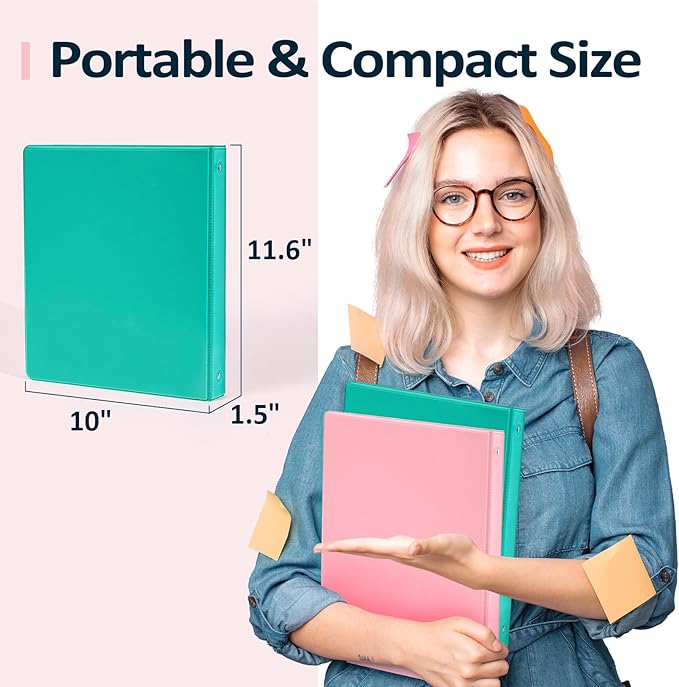 BinderX Extra Durable 3 Ring Binder, Round Ring 2 Inch Binders, Fits 450 Sheets of 8.5x11 Paper, Customizable View Cover with Inside Pockets, Cute 2" Binder, School Supplies for Girls, Aqua Blue
