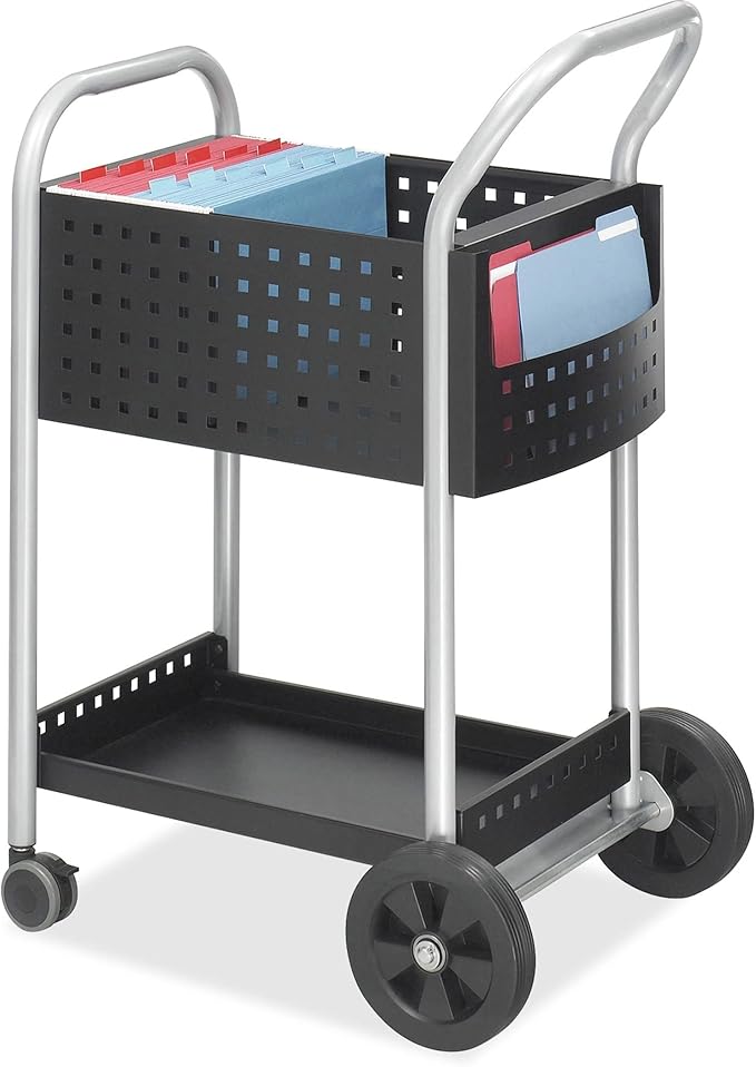 Safco Scoot Mail Cart: Durable Steel Design Holds up to 75 Legal-Sized Folders, Swivel Wheels, Silver Accents and Powder Coat Finish