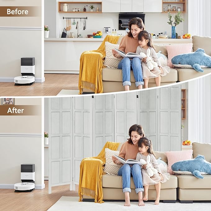 ALeesing 6 Panel Room Divider, 5.6Ft Wood Room Dividers and Folding Privacy Screens, Room Divider Wall Freestanding Room Partitions, Room Dividers Screen for Home Office Bedroom, White