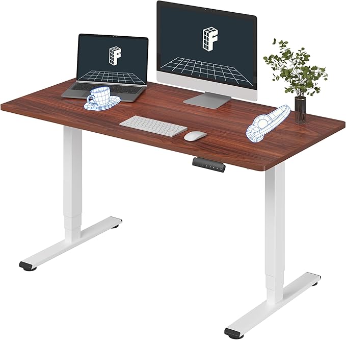 FLEXISPOT E6 3-Stage Dual Motor Electric Standing Desk 55 x 28 Sit Stand Up Desk, Holds 220 lbs, Adjustable Height w/Memory Presets, One-Piece Mahogany Desktop & White Frame, Ships in 2 Boxes