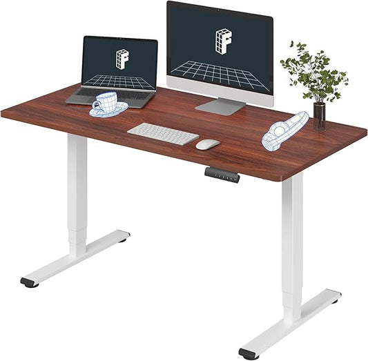 FLEXISPOT E6 3-Stage Dual Motor Electric Standing Desk 55 x 28 Sit Stand Up Desk, Holds 220 lbs, Adjustable Height w/Memory Presets, One-Piece Mahogany Desktop & White Frame, Ships in 2 Boxes