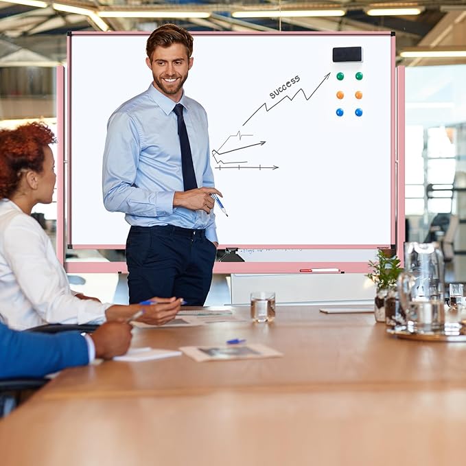 TSJ OFFICE Large Rolling Whiteboard - Dry Erase Magnetic 48 x 32 Inches White Board Height Adjust Double Sides Mobile Portable Easel on Wheels, Dry Erase Board with Stand for Office, Home & Classroom