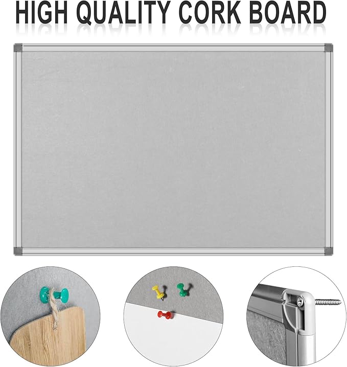 36x24-Inch Gray Felt Bulletin Board with Silver Aluminum Frame – Perfect for Home, Office, and Classroom