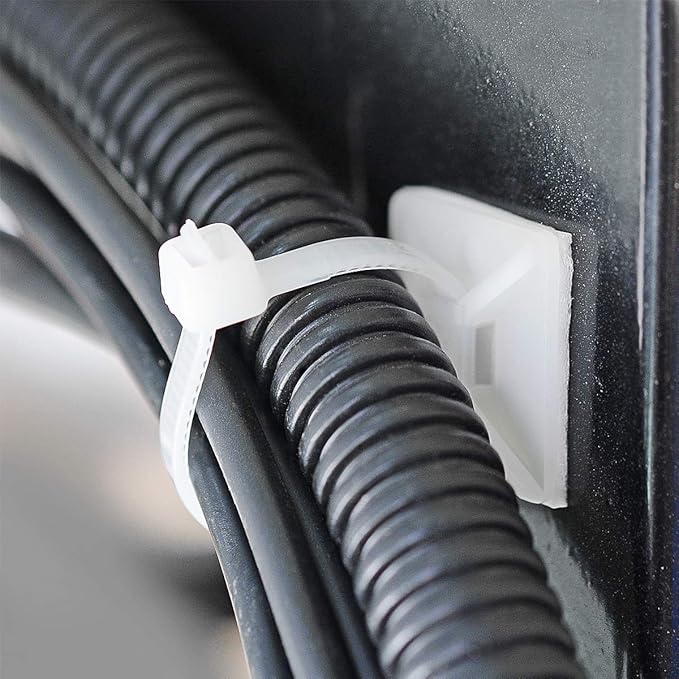 XHF 500 PCS 3/4" White Self Adhesive Cable Zip Tie Mounts Wire Cable Clips Holders Management Anchors Organizer Holders Squares(HS-101S)