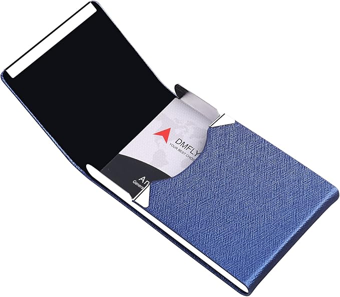 DMFLY Professional Business Card Holder, Pocket Business Card Case for Women & Men, PU Leather Multi Card Case, Credit Card Wallet, Name Card Holder with Magnetic Closure, Blue-gs