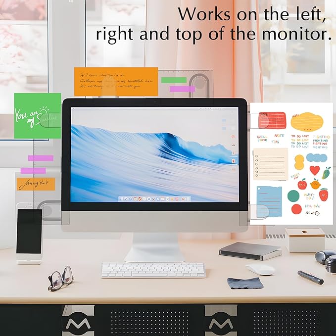 Keenjorika 2PCS Multifunctionnal Monitor Documents Holder, Clear Acrylic Board with Clips, Desktop Message Board for Office with Sticky Note,Monitor Documents Holder (Grey)