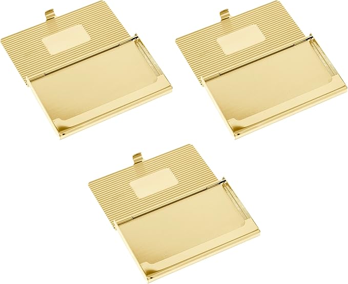 Stephanie Imports Set of 3 Slim & Minimalist Metal Business Card Holder Unisex Case (Gold Plate Ridges)