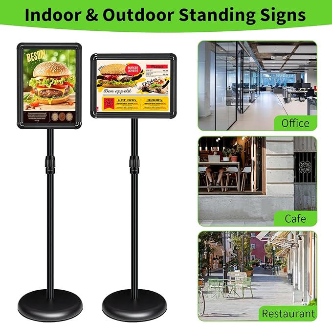 INNOVSIGN 2Packs Adjustable Pedestal Sign Holder Stand 8.5''x11'', Floor Standing Poster Sign Stand for Vertical/Horizontal View Sign stand,Outdoor/Indoor Standing Sign Holders(Black, Round)