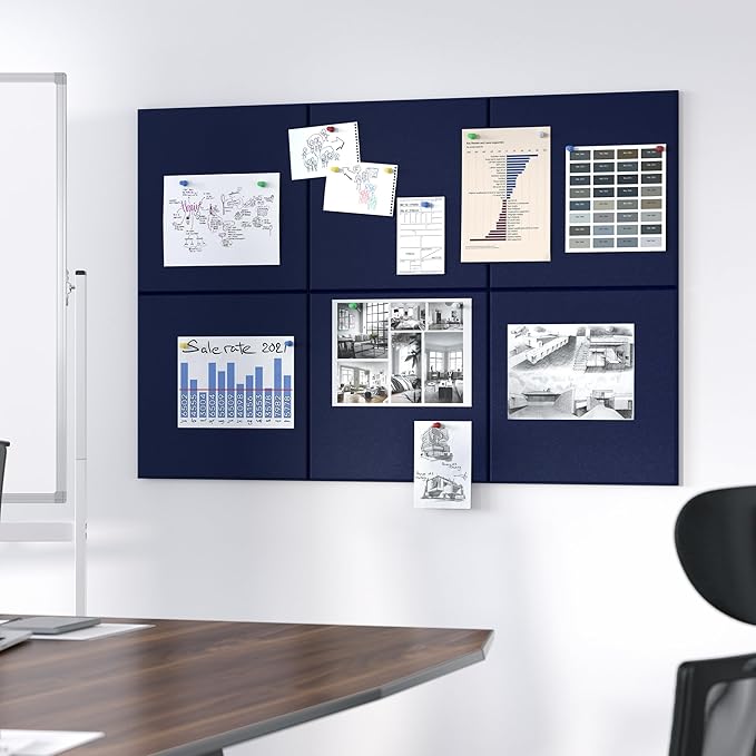 Neatsure Large Cork Board for Wall, 36" x 24" Bulletin Board with Pushpins, 6 Panels Felt Tiles Tack Push Pin Board for Office, Dark Blue