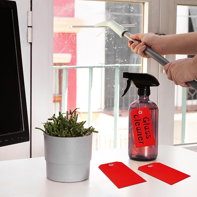100 Pcs Red Tags with String Blank Shipping Tags with Metal Wire Writable Price Repair Plastic Service for Equipment Product Jewelry Clothing Inventory Car Parts (Red, 4 3/4" x 2 3/8")