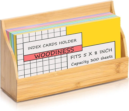 5x8 Inch Index Card Stand Wooden Index Cards Holder Notecard Box Postcard Display Stand Flash Cards Organizer Business Card Display Rack for Desk Office Supplies Capacity 300 Sheets
