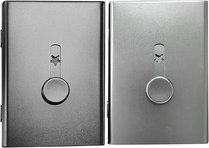 2 Pack Business Card Holder with Dot Cards,Stainless Steel Slide Out Thumb Drive Card Case for Men and Women,Portable Credit ID Name Card Wallet Black and Gray