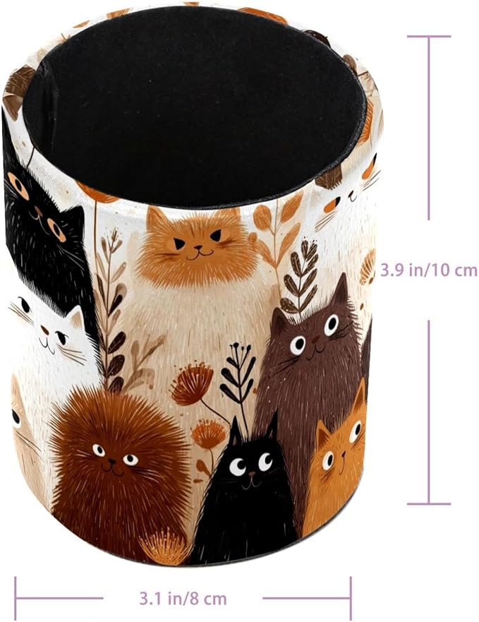 Leather Pen Holder for Desk Abstract Colored Cats Pencil Cup Desktop Organizer Makeup Brush Holders Office Supplies for Home, Kids & School