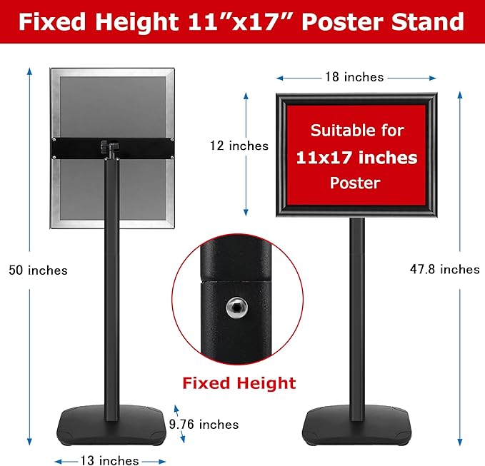 VAIIGO Heavy Duty Sign Holder Stand 11x17 Inch - Pedestal Floor Standing Sign Holder with Weighted Base - Vertical & Horizontal Poster/Menu Stand for Indoor/Outdoor Business Store Advertising, Black