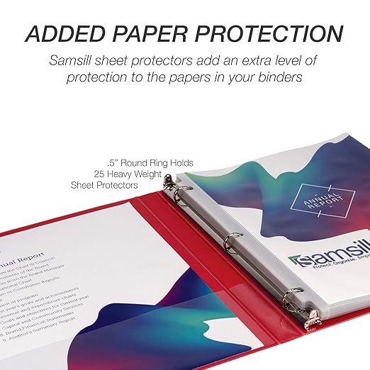 Samsill 0.5 Inch 3 Ring Binders, Made in USA, Economy Round Ring, Clear View Cover, 100 Sheet Capacity - for School, Home, Office - Red, 12 Pack