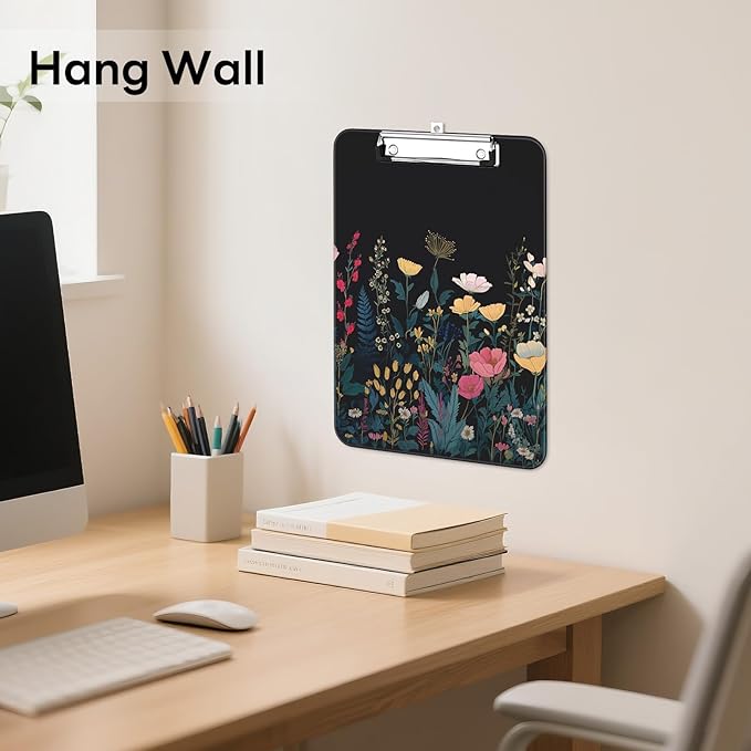 Luminzo Plastic Cute Clipboard Low-Profile Metal Clip, A4 Letter Size 9 x 12.5 in, 8.5 x 11 Paper Clip Board for Teachers, Nurses, Classroom,Wild Flower