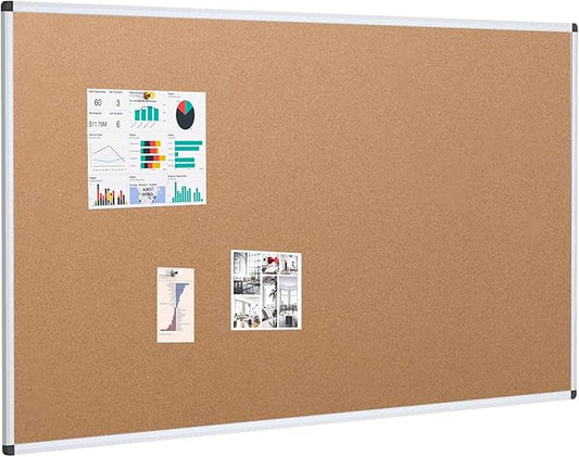 VIZ-PRO Large Cork Bulletin Board, 60 X 48 Inches, Wall-Mounted Corkboard with Silver Aluminium Frame for School, Office, and Home 5' X 4'