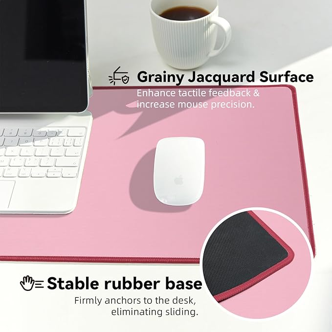 Reniteco Waterproof Large Gaming Mouse Pad with Durable Stitched Edges, Non-Slip Rubber Base, Grainy Jacquard Mouse Mat Desk Pad for Home Office Gaming, 35.4''x15.7''x0.12'', Pink
