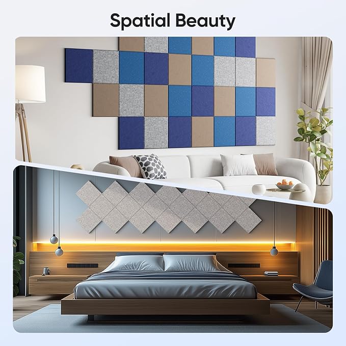 UNECHO 12 Pack 12" X 12" X 0.4" Acoustic Panels for Wall Sound Absorbing,Square Self-Adhesive Sound Panels, High Density Suitable for Multiple Scenarios(Silver Gray)