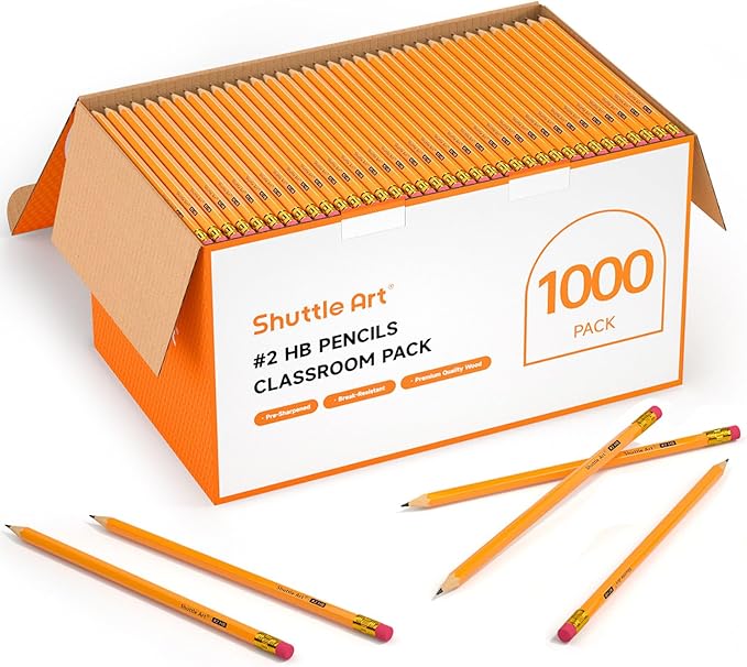 Shuttle Art Wood-Cased #2 HB Pencils, 1000 Pack Sharpened Yellow Pencils with Erasers, Bulk Pack Graphite Pencils for School and Teacher Supplies, Writing, Drawing and Sketching