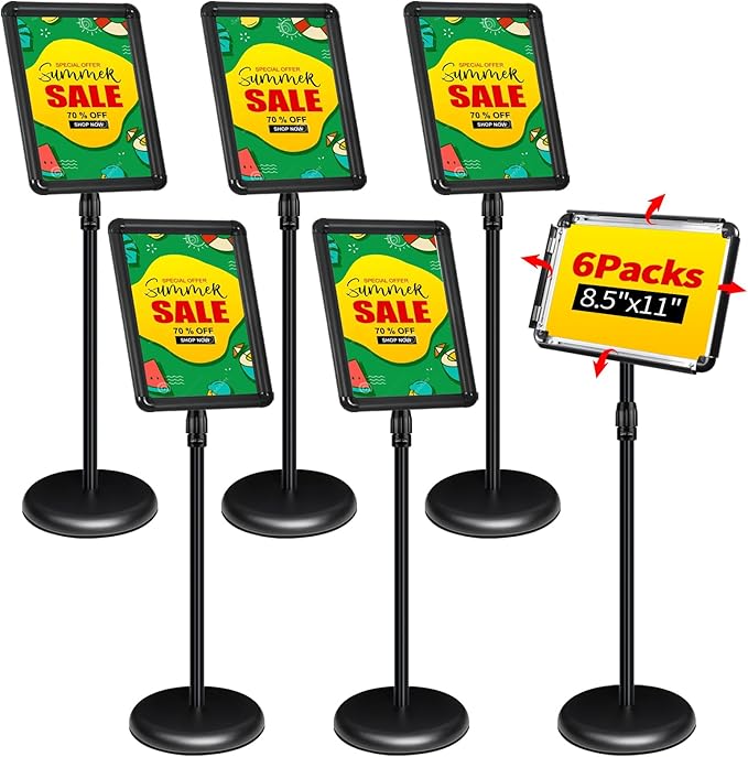 INNOVSIGN 6Packs Adjustable Pedestal Sign Holder Stand 8.5''x11'', Floor Standing Poster Sign Stand for Vertical/Horizontal View Sign stand,Outdoor/Indoor Standing Sign Holders(Black, Round)