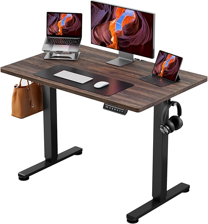 Ergear Height Adjustable Electric Standing Desk, 40 x 24 Inches Sit Stand up Desk, Memory Computer Home Office Desk (Espresso)