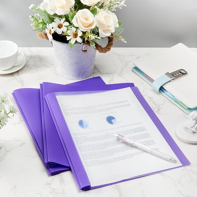 Feifeiya 48 Pack Plastic Report Covers with 3 Prongs Presentation Folders Bulk, 100 Sheet Capacity, Clear Front Report Covers for Presentation Document Paper School Office Supplies (Purple)