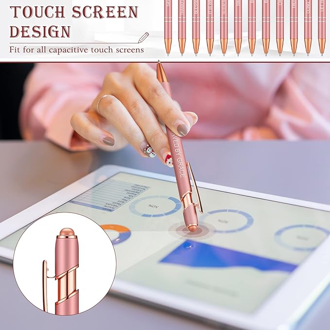 Zonon 12 Pcs Inspirational Pens Bulk Funny Ballpoint Pen with Stylus Tip Motivational Gifts for Valentine's Day Teacher Coworkers Nurse School Office Supplies(Rose Gold,Bible Style)