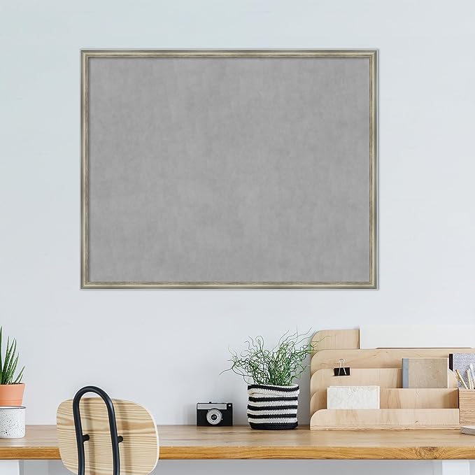 Amanti Art Silver Framed Magnetic Board 34x42 X-Large Vision Board for use with Magnets, 100% Metal Sheet to Display Items as Office Decor or for Home Organization in mudroom, Kitchen or Kids Room